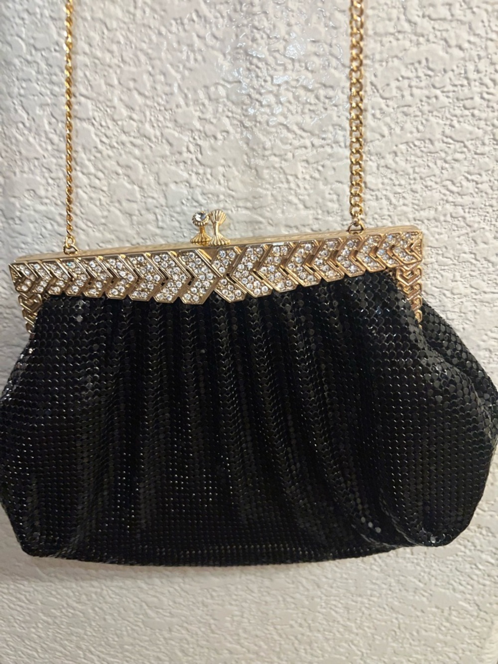 Elegant Black Sequin Evening Clutch with Gold Frame